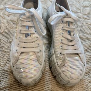 Prada white sequin sneakers